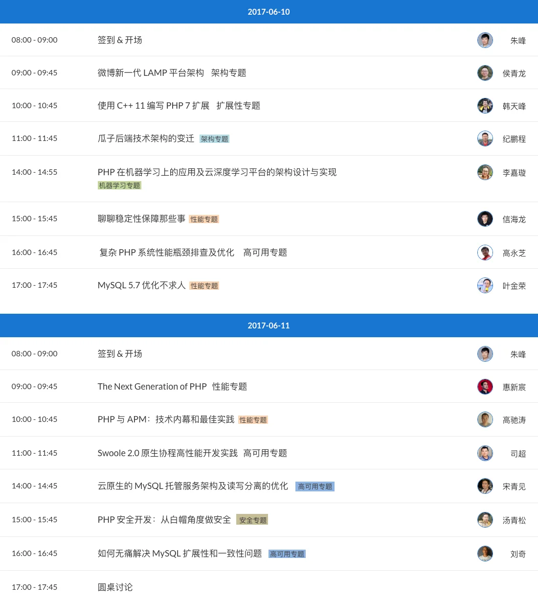 2017 PHP 全球开发者大会完整日程表